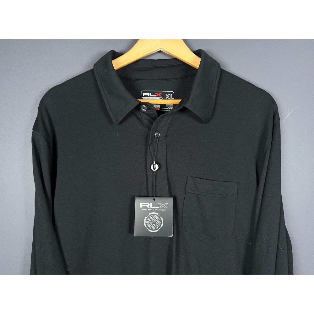 NWT RLX Ralph Lauren Golf Mens XL Long Sleeve Polo Shirt Black Pocket